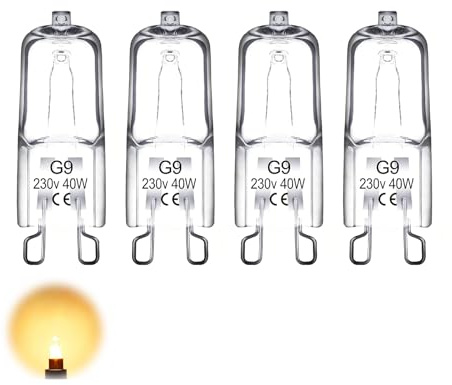 4-pack halogen G9 ugnslampor – 40 W 230 V ugn, G9 halogenlampor, glödlampor, ugn 40 W, 300 °C värmetolerant, 2 700 K varmt vitt ljus