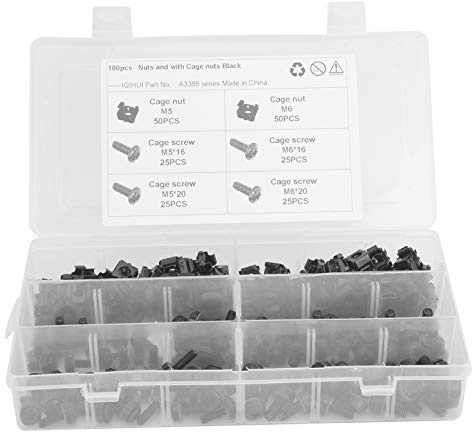 Kit di dadi a gabbia e viti M5 M6, accessorio per veicoli, 200 dadi a gabbia neri in acciaio al carbonio con viti per armadi, telai e ferrovie, include dadi e viti M5 e M6 in