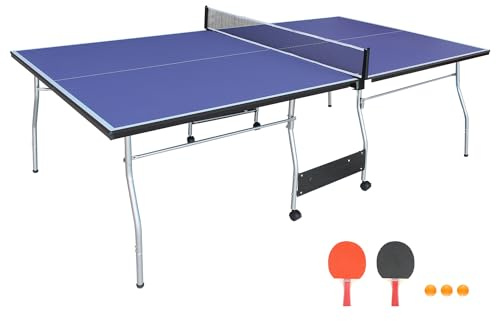 Table Tennis Table, Portable Ping Pong Table Game Set, 8ft Mid-Size Folding Indoor Outdoor Table Tennis Game Set with Net, 2 Table Tennis Paddles and 3 Balls for Adults/Teens