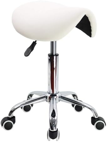 LQVAIPT Sgabello da sella con rotelle Sgabello con rotelle girevole regolabile in pelle PU con ruote Sedia da salone for tatuaggi, salone, bellezza, spa(White)