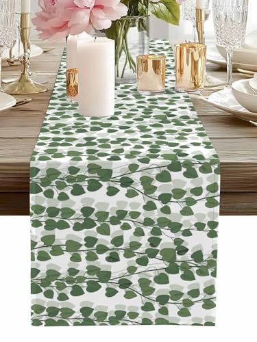 Spring Plants Ivy Table Runner Dresser Scarf, Green Heartleaf Philodendron Decorative Table Runners for Home Kitchen Dinning Room Banquet Holiday Party 13x90in
