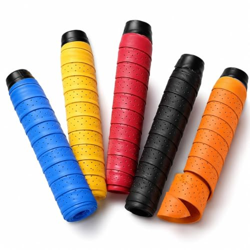 KIVORA 5 Pack Badminton Racket Grip Tape - PU Overgrip Tape with Perforated Anti Slip Surface Breathable Sports Grip for Badminton, Tennis, Squash and Other Handle Equipment