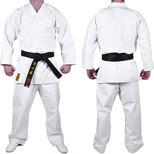 MAR | Karate Gi Uniform Adults & Kids 16oz Heavyweight Canvas White Karate Suit European Cut with Reinforced Stitching & Drawstring Trousers Competition & Training Karate Master Gi (6.5/195)