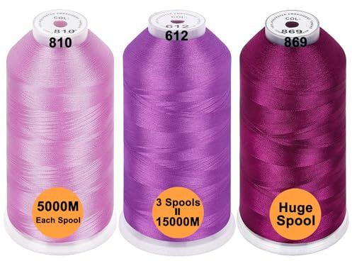 New brothread Set of 3 Different Purple Colors Polyester Machine Embroidery Thread Huge Spool 5000M for All Embroidery Machines