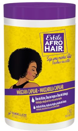 Novex Mascarilla Capilar Profunda AfroHair con Aceites de Ricino, Argán y Linaza Ayuda a Controlar el Frizz y las Puntas Abiertas, Adecuada para Cabello Rizado y Crespo 1kg