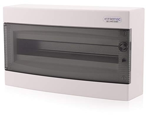 Intratec Sicherungskasten Aufputz, IP40 – Verteilerkasten Gehäuse innen, Verteilerkasten mit transparenter Tür für Trockenraum-Installation, 1-reihig, 18 Module, 236 x 396 x 112 mm, Weiß