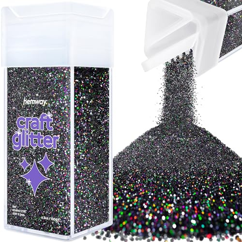 Hemway Craft Glitter Shaker Black Holographic 130g Ultrafine | for Resin & Epoxy Crafts, Christmas Art Supplies, Nail, Body, Face, Eye, Festival, Crafting, Slime, Sparkle