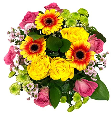 Pet-Jos Blumenstrauß zum Geburtstag frische Blumen für eine Frau, Rosen, bunter Blumenstrauß, Inklusive gratis Grußkarte, Flower bouquet, Fresh flowers, Cut Yellow roses