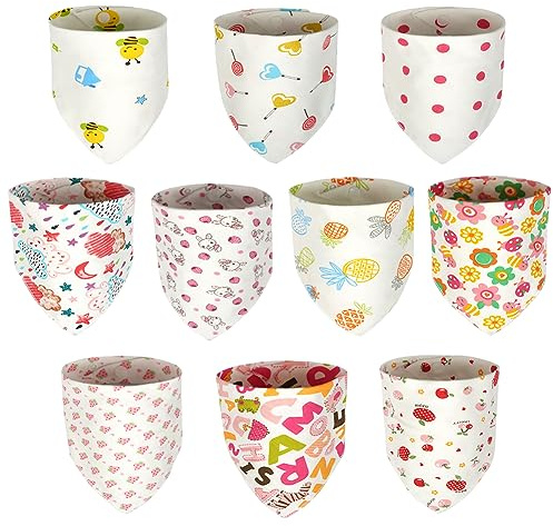 Vicloon Baby Bandana Dribble Bibs, 10 Pack Super Soft and Absorbent Baby Teething Bibs, Baby Drooling Bibs Set for Drooling and Teething with Adjustable Snaps, Unisex Newborn and Toddlers