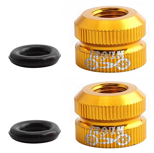 Lot de 2 écrous de valve de pneu de vélo avec joints toriques scellés pour VTT, accessoires de vélo de route, pièces de vélo (doré)
