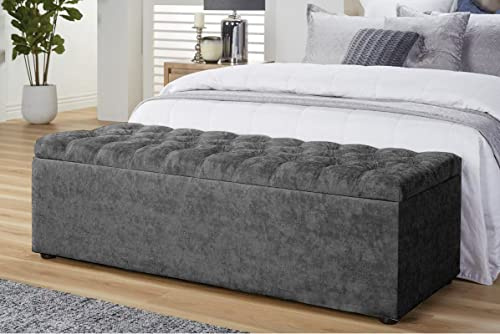 Large Ottoman Storage Box, Naples Velvet Upholstered Blanket Box with Hinged Lid, End of Bed Storage Bench, Bedroom Ottoman Storage Bench, Storage Ottoman Seat for Living Room, Hallway & Bedroom