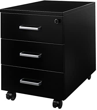 Rollcontainer mit 3 Schubladen abschließbar & vormontiert - Metall Rollcontainer für Schreibtisch und Büro - Schreibtisch Schrank, Büro Unterschrank mit Metallgriffen Schubladenschrank Schwarz