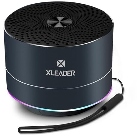 Xleader Klein Bluetooth Lautsprecher, Mini Musikbox, IPX7 Wasserdicht, 5W Klar Sound&Reicher Bass, 12H Spielzeit, mit RGB Lichter, Saugtasche, Silikon Lanyard, für Dusche, Büro, Geschenke, Schwarz