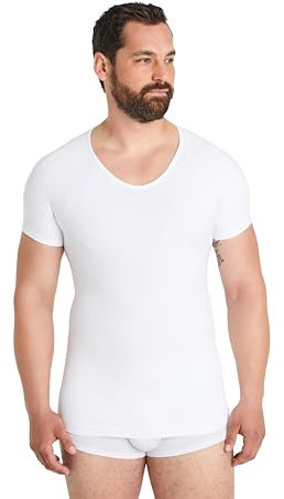 FINN Seamless Kompressions-Shirt Herren mit Bauchweg Effekt - Figurformendes Kurzarm Shapewear Unterhemd ohne Nähte - Starker Body Shaper für einen flacheren Bauch Unsichtbare Weiß Weiss XL