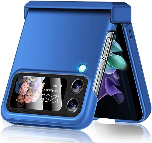 Handyhülle für Samsung Galaxy Z Flip 3 Hülle Ultra Dünn Leicht PC Schutzhülle Galaxy Z Flip 3 5G Klapphülle Slim Kratzfest Firma Flip Case für Samsung Z Flip 3 Tache Cover (Blau)