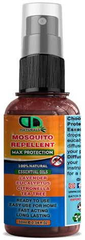 Mosquitoes Repellent Spritzer - Maximum Strength Mosquitoes, Biting Insects and Ticks - Up to 9 hrs Protection for Any Destination incl. Tropics- with DEET Free (10ml Spray)