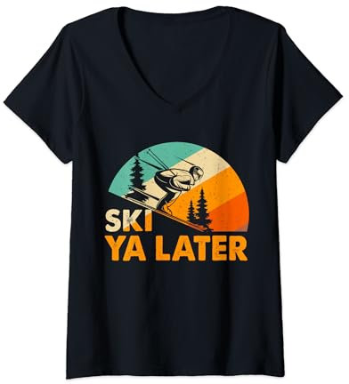 Damen Ski Ya Later Mountains Familienurlaubsausflug für Abenteuer T-Shirt mit V-Ausschnitt