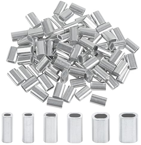 AGOOL Kit di manicotti a crimpare a cilindro singolo in alluminio, kit assortito di manicotti a crimpare in alluminio per funi metalliche e connettori per tubi di lenza da pesca per leader ovali