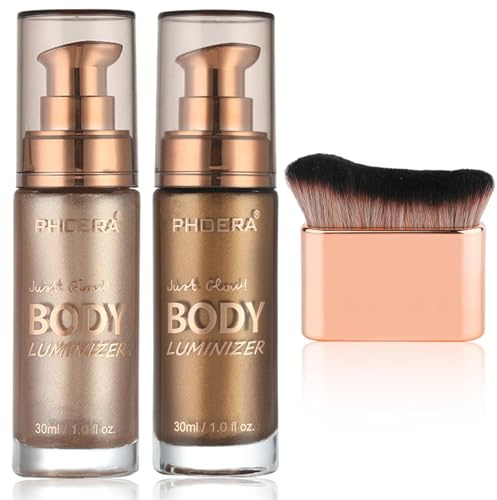 PHOERA Body Glow Oil - Rose Gold & Bronze Shimmer Highlighter Luminizer Body Illuminator with Self Tanning Lotion, 1oz (101+103)