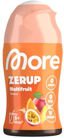 MORE Zerup, Multifrucht, 65 ml, für bis zu 8 l Fertiggetränk, zuckerfreier Sirup mit u.a. echten Fruchtextrakten, vegan, zero Kalorien - made in Germany