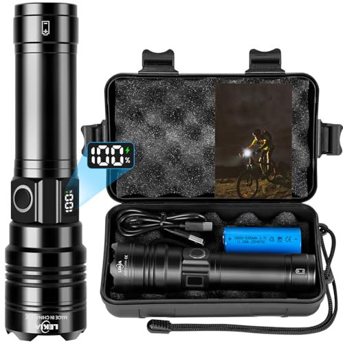 LEKIA Torcia Ricaricabile 500000 Lumens, Potente Professionale USB C Ricaricabili Torcia LED, Militare 5 Modalità Torcia Elettrica Alta Potenza Torce Zoomabili per Trekking, Emergenza, Campeggio