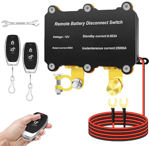 Lizbn 12V 500A Interruttore Stacca Batteria Remoto Auto Interruttore Batteria Auto Prevenire lo Scarico Della Batteria con 2 Telecomandi Fobs Auto Interruttore di Uccisione Senza Fili per Automobile