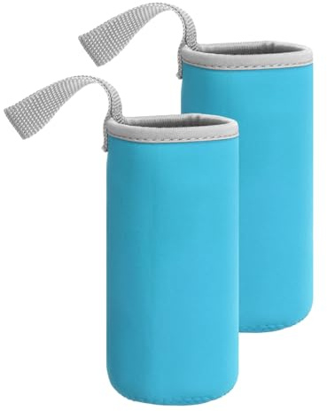 sourcing map 2 fundas de neopreno para botella de agua, 340.2 g, aisladas, bolsa de transporte plegable para botellas de agua con asa, color azul