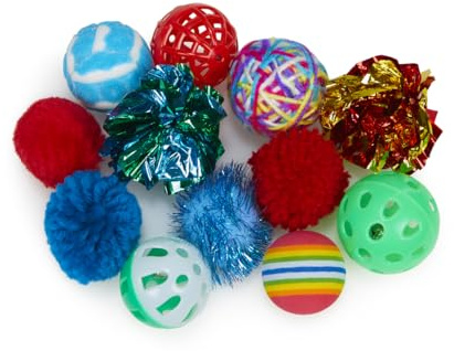 Petface Catkins Cat Ball Toys, Play Pack of 12 Assorted Balls for Indoor Cats and Kittens, Multi‑Texture Chase & Batting Toy Set