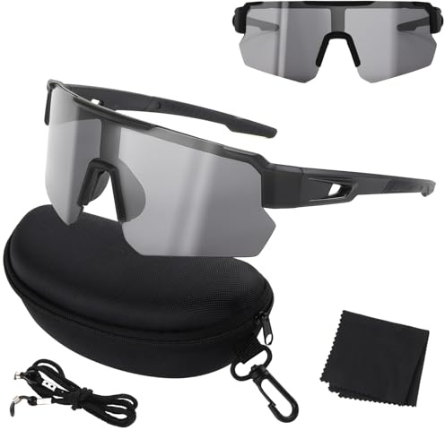 badaren Lunette de Cyclisme Polarisées, Lunette de Soleil Sport Polarisée, Uv 400, Coupe-Vent et Anti-Sable, Lunette Velo Adaptées à La Course en Plein Air, Au Golf, à La Pêche et Au Cyclisme (Noir)