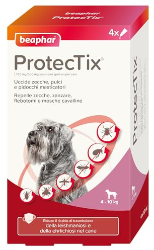 Beaphar ProtecTix Cane, Antiparassitario Spot-On per Cane Piccolo (4-10 Kg), Riduce il Rischio di Leishmaniosi, Contro Zecche, Pulci e Pidocchi, Confezione 4 Pipette da 1 ml