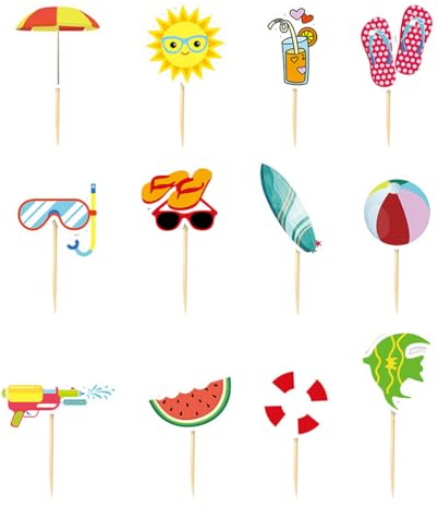 mophrati 12 pack/lote, adornos para pasteles con tema de piscina de playa para decoración fiesta cumpleaños, decoraciones para pasteles, adornos para magdalenas