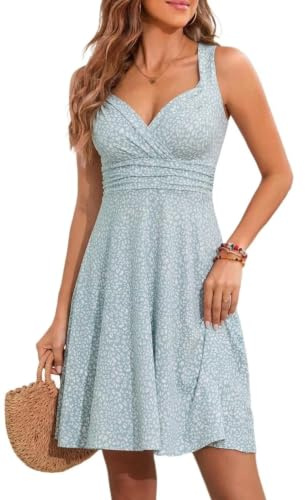 Arevill Womens Summer Dresses V Neck Sleeveless Wrap A Line Mini Dress | Floral & Plain, Soft, Stretch, Lightweight, Viscose, Casual Sundress, Flattering Fit, Versatile for Many Occasions