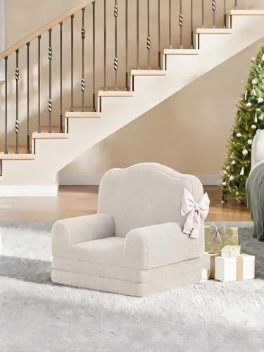 GarveeMore 2-in-1 Kids Sofa Chair - Sherpa Fold Out Toddler Lounger | Soft Sherpa & Foam for Nurseries. Converts From Chair to Lounger. Lightweight with Machine-Washable Cover