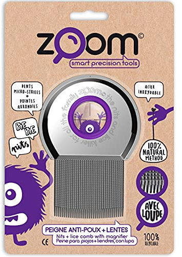 ZOOM - Pettine Anti Pidocchi -Pettinino per la Rimozione di Uova e Lendini -In Metallo, con Lente d'Ingrandimento e Punte Arrotondate Sicure - Trattamento Naturale dei Capelli Senza Sostanze Chimiche