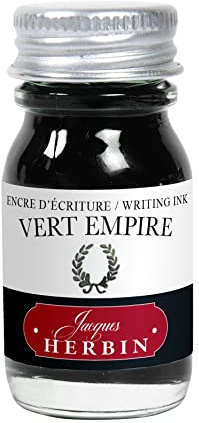 Jacques Herbin 11539T - Writing and drawing ink - Fountain pens and rollerballs - Vert Empire/ Empire green colour - 10 ml - Made in France - Calligraphy