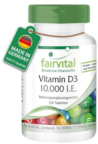 Fairvital | Vitamin D3 10.000 I.E. Depot - 120 Tabletten - HOCHDOSIERT - Cholecalciferol - nur 1 Tablette alle 10 Tage