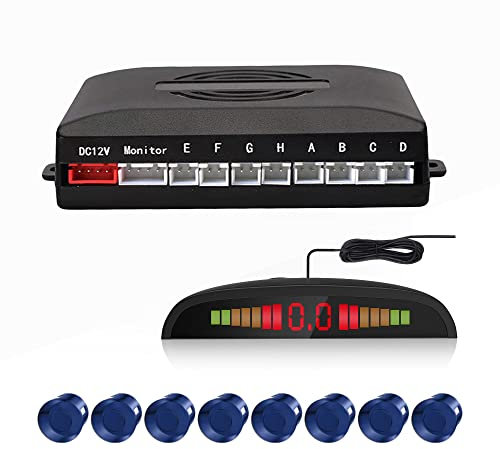 CoCar Auto Rückfahrwarner Einparkhilfe 8 Sensoren Einparkassistent Einparksystem PDC + LED Anzeigen + Akustische Warnung - Blau