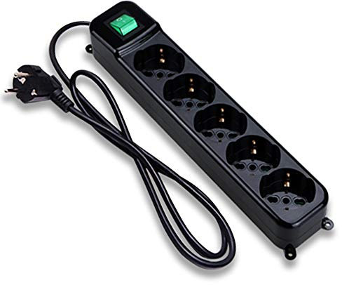 Tecnoware Multipresa - Ciabatta Elettrica con 5 Uscite SCHUKO/ITALIA 10/16A Inclinate a 45°- Interruttore Luminoso e Child Protection - Spina Ingresso SCHUKO