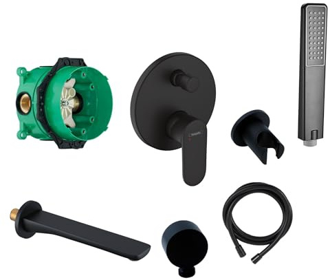 vanvilla Wannenset mit Unterputz Armatur Hansgrohe und vanvilla Handbrause, schwarz beschichtet Wannen-SET HGS30
