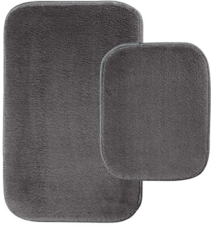 Artwelt Badezimmerteppich Set 2 teilig rutschfest Badematte Badevorleger Duschvorleger Absorbierende Badteppich für Badezimmer 50x80 & 40x50 Anthrazit