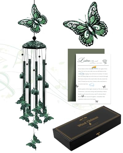 Wind Chimes for Outside, 33 Butterfly Wind Chimes Outdoor, Gifts for Women Mom Grandma Birthday, Gift for Garden Porch Patio Home Decor (Green)
