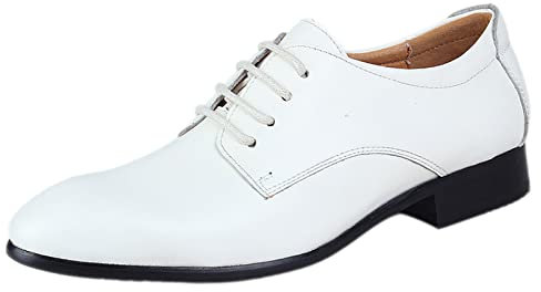ANUFER Hombres Inteligente Cuero Genuino Zapatos de Vestir Formal Negocio Derby Cordones Blanco SN01055 EU44
