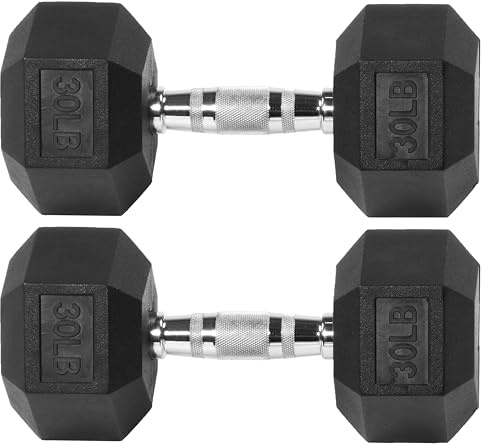 Signature Fitness Mancuerna hexagonal recubierta de goma, color negro