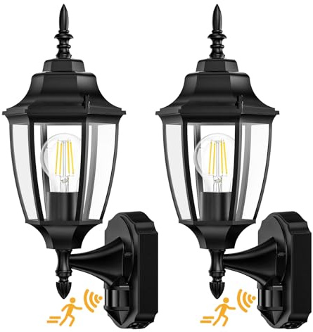 Lamomo Outdoor Wall Sconce, 2 Pack Dusk to Dawn Motion Sensor Light Fixtures, Exterior Aluminum Waterproof Porch Lights for Patio Front Door Garage