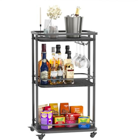 IBUYKE Carrello da portata a 3 ripiani, carrello da cucina con ruote, 29,9 x 39,9 x 83,8 cm, mini carrello da bar per casa, esterni, cucina, camera da letto, soggiorno TMJ319B