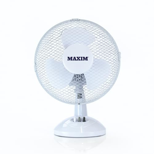 Maxim: White Desk Fan / 9 Inch Oscillating Portable Fan / 2 Speed Adjustable Angle Fan / M9DESKFAN1PKB