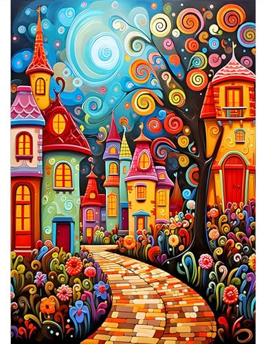 DPIDEA Diamond Painting Haus, 5D Diamant Painting Bilder für Erwachsene, Haus Diamant Malerei DIY Diamond Painting Runde Steine für Zuhause Dekor 30x40 cm