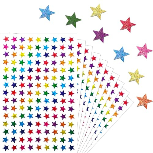 HSYTEK 1350 stycken stjärnklistermärken, 0,8 cm klistermärken, glitterklistermärken för att dekorera presentlådor, incitament, hantverk, gör-det-själv, 8 färger