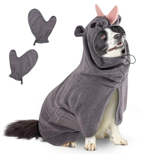 Accappatoio per Cani, Accappatoio per Cani Microfibra, Abbigliamento Asciugamano Morbida per Animali Dinosauro, Per Asciuga il Tuo Cane Dopo Aver Nuotato e Fatto il Bagno (Rinoceronte grigio, M)