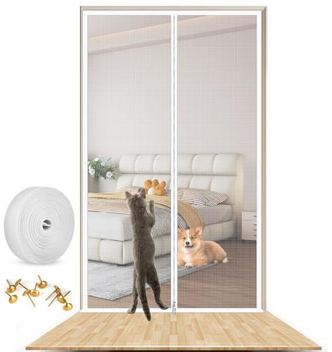 Moustiquaire de porte pour chat - 90 x 210 cm - Robuste - Anti-moustiques - Avec fermeture éclair - Empêche les chiens et les chats de s'échapper de la maison - Pour salon, cuisine, terrasse